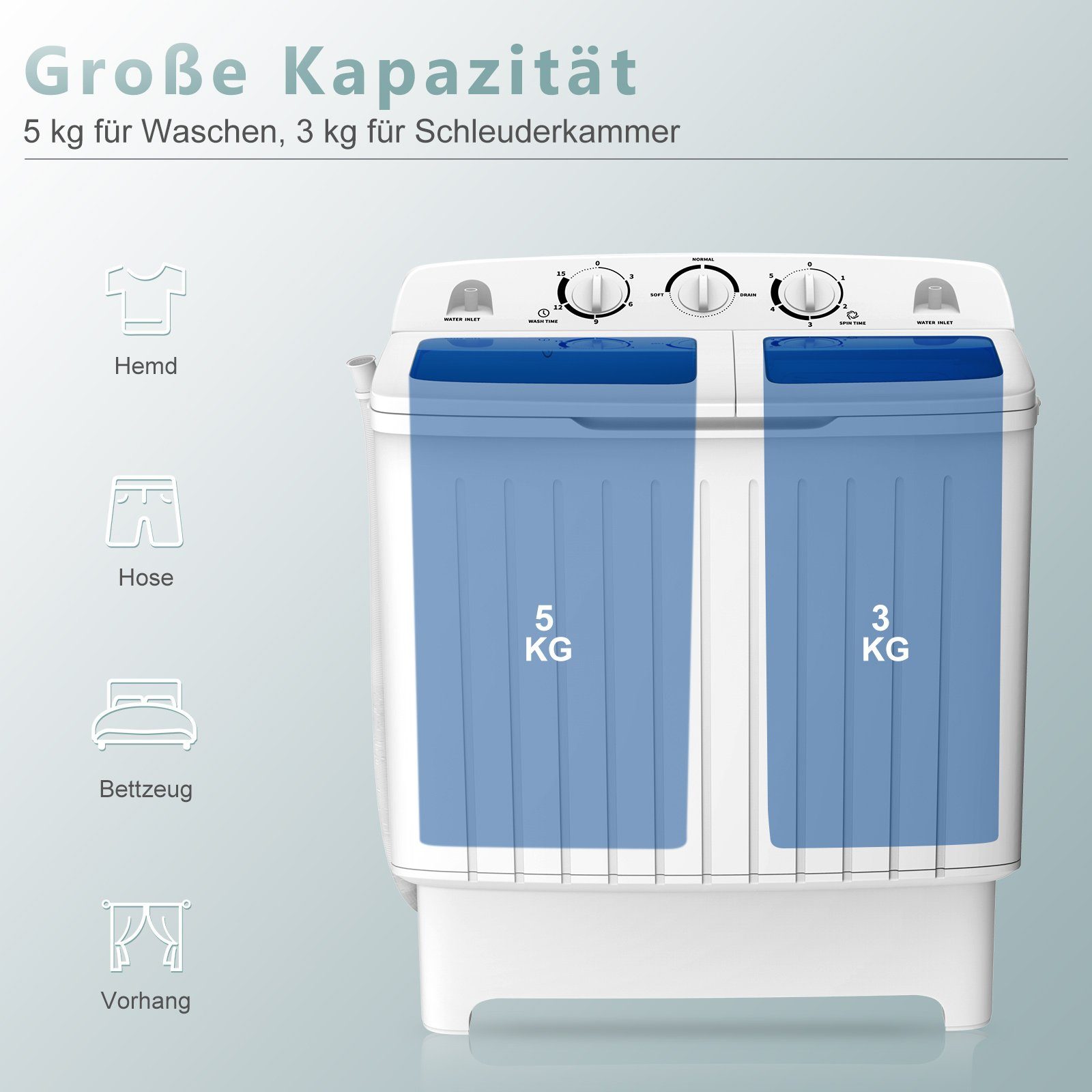 COSTWAY Waschmaschine Toplader FP10386DE/XPB45-45, mit Schleuder, 750 U/min