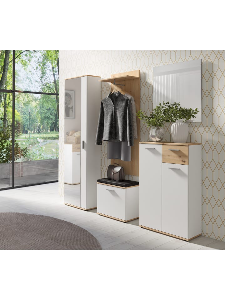 byLiving Schuhschrank Jakob in Weiß / Artisan Eiche - (B) 60 x (H) 102 x (T) 30 cm günstig kaufen onesize