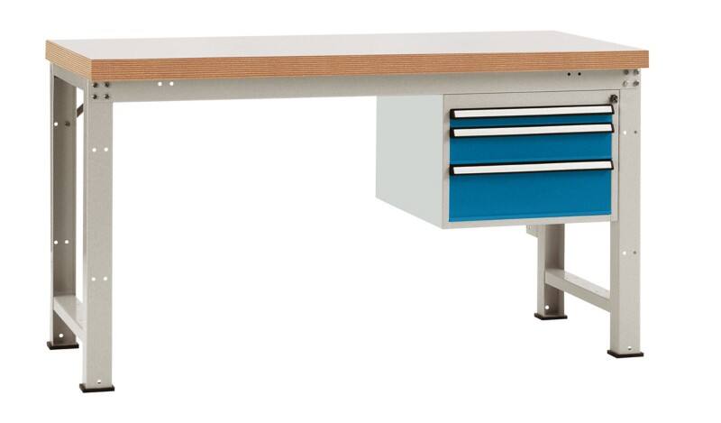 Manuflex Werkbank Standard Profi Complete Buchenholz, Stahl Lichtgrau, Brillantblau 2.000 x 700 x 840 mm