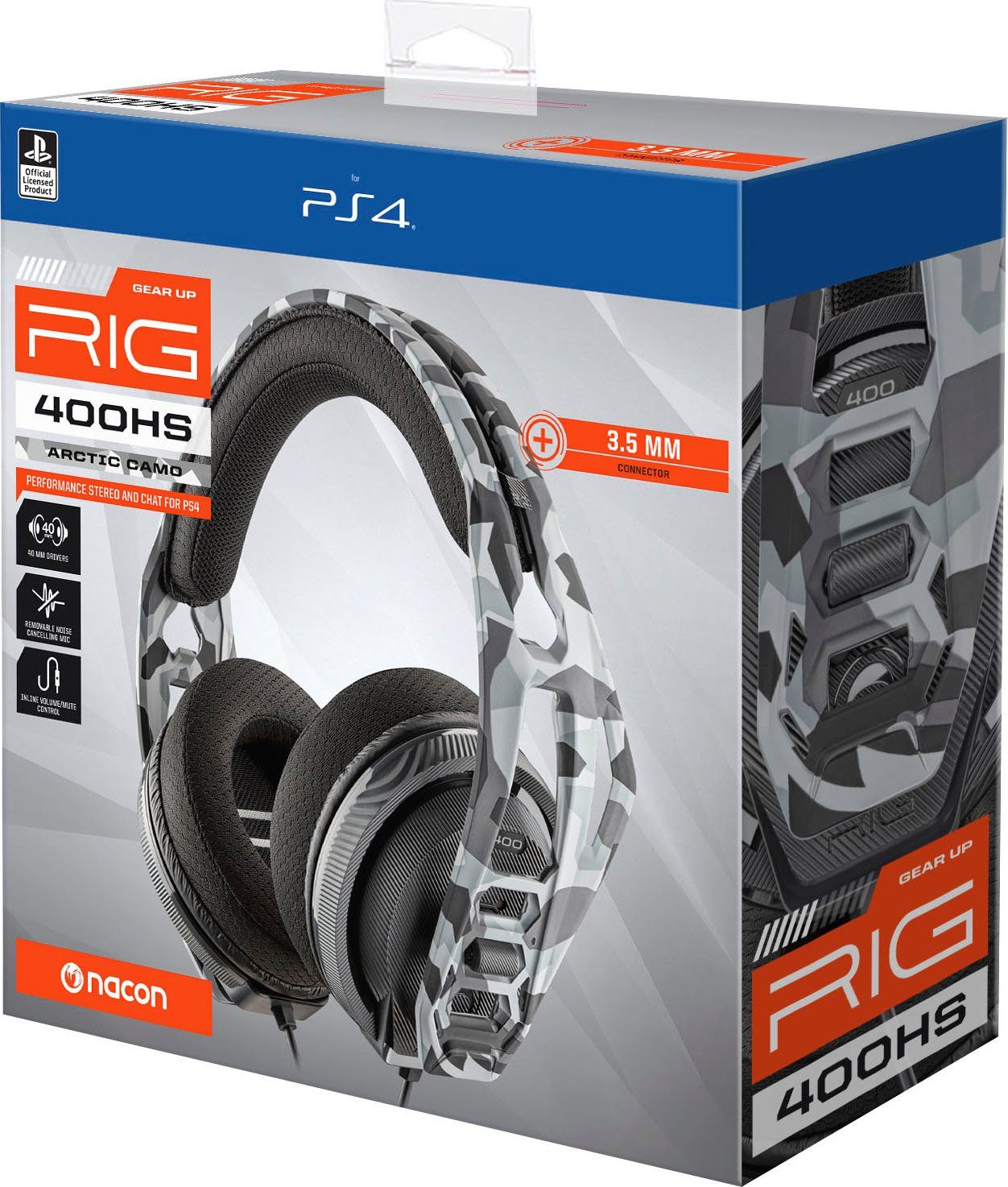 nacon Nacon RIG 400HS Gaming-Headset, Camo-schwarz, 3,5 mm Klinke Gaming-Headset (Mikrofon abnehmbar, kabelgebunden, Stereo, Over Ear, PC, Mac, PS4-Lizenz)