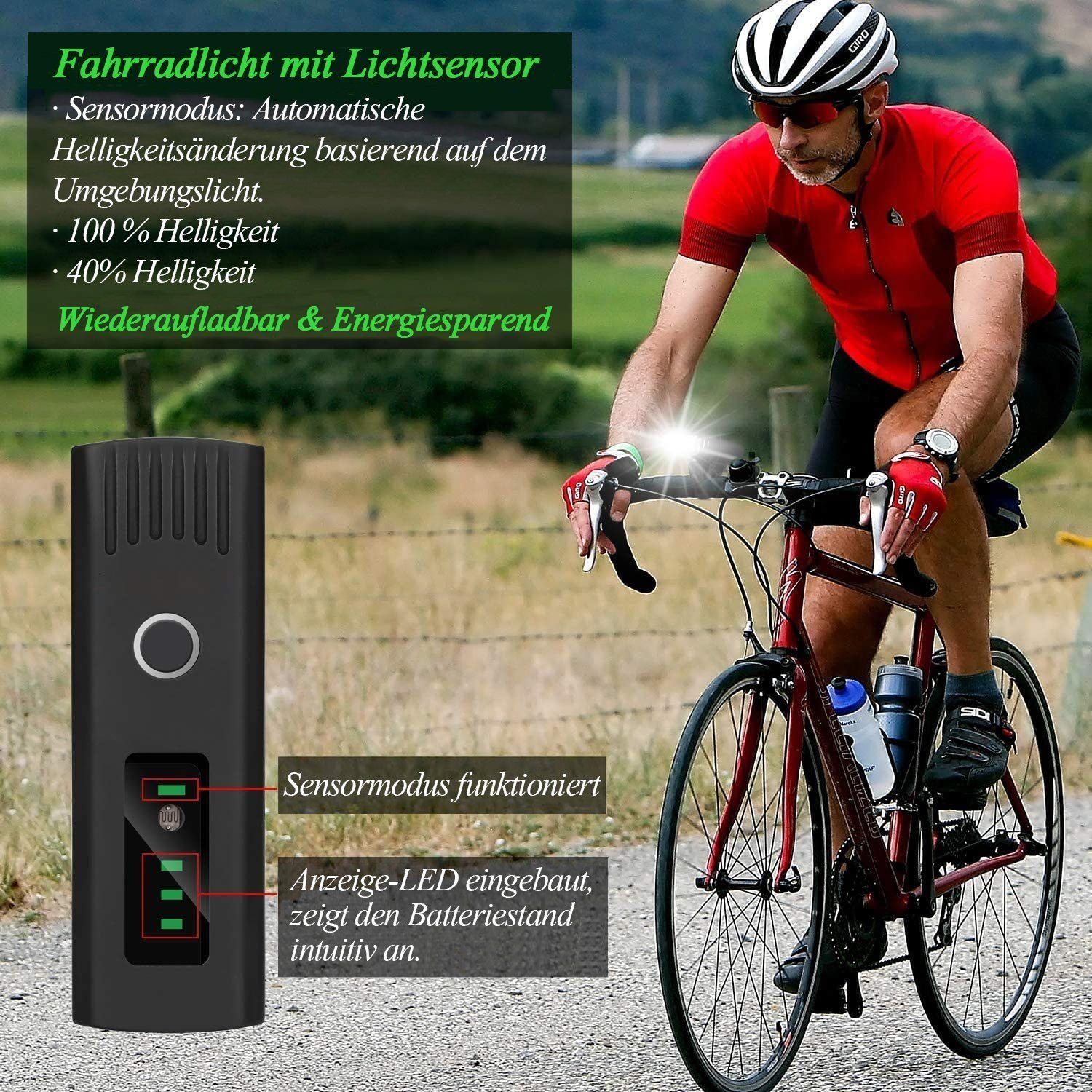 flowgoer Fahrradbeleuchtung LED-Mountainbike-Front- und Rücklichter für den Außenbereich