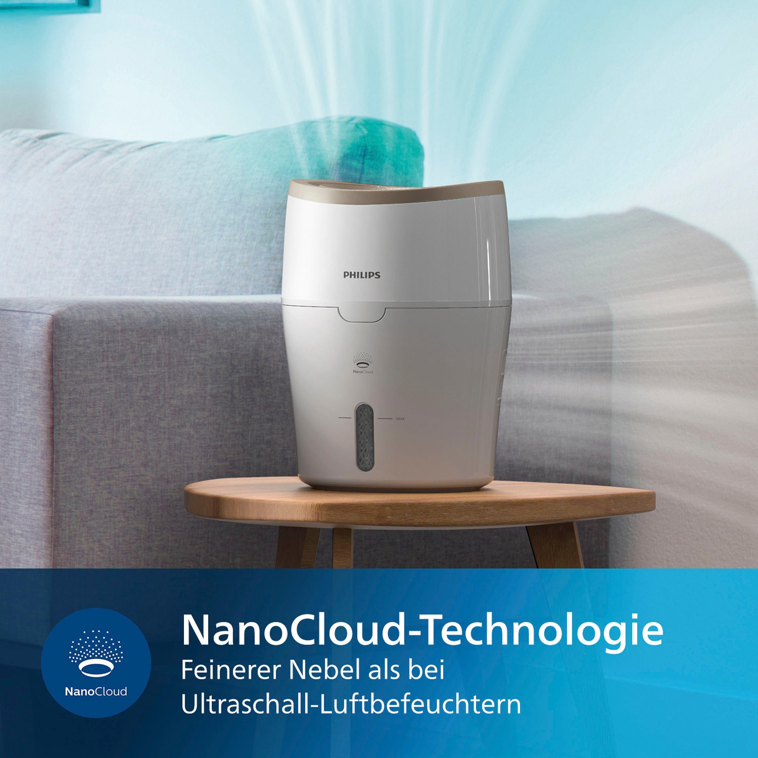 Philips Luftbefeuchter HU4811/10 2000 Serie, für 38 m² Räume, mit NanoCloud-Technologie