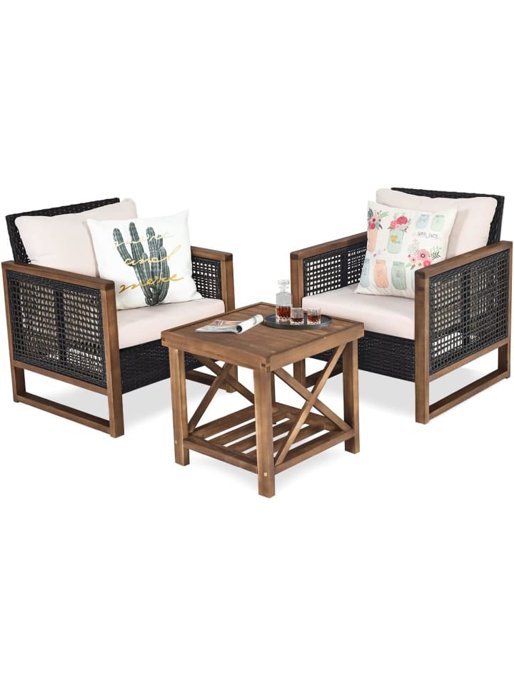 COSTWAY 3 tlg. Gartenmöbel Akazienholz Set in Braun günstig kaufen onesize