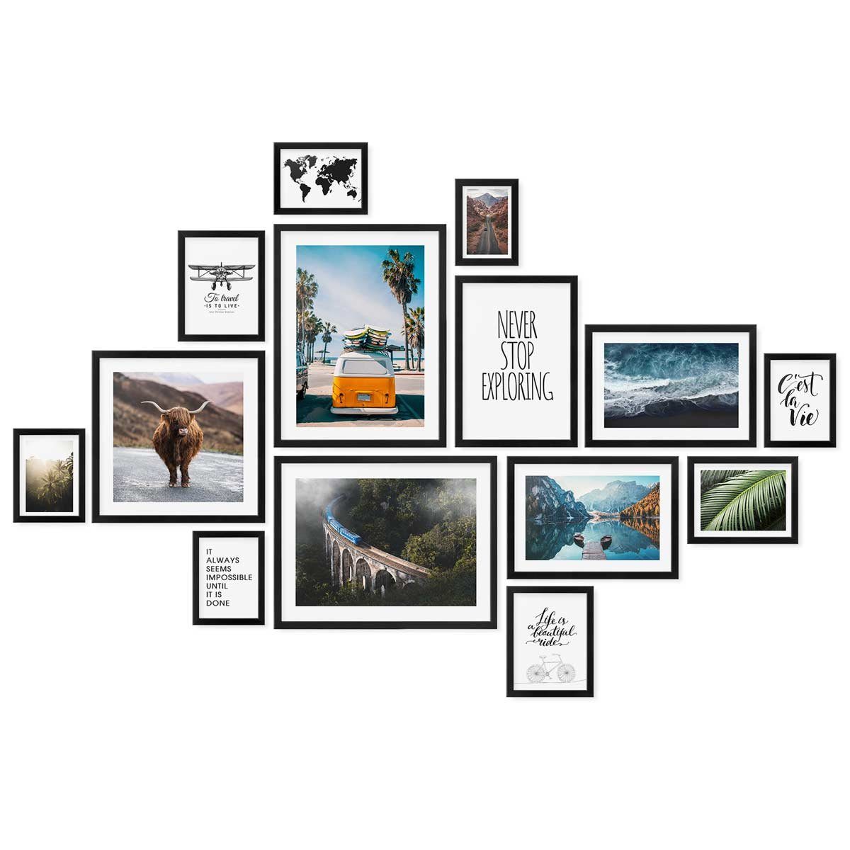 PHOTOLINI Bilderrahmen 14er Set Modern Schmal 10x15 bis 30x40 cm