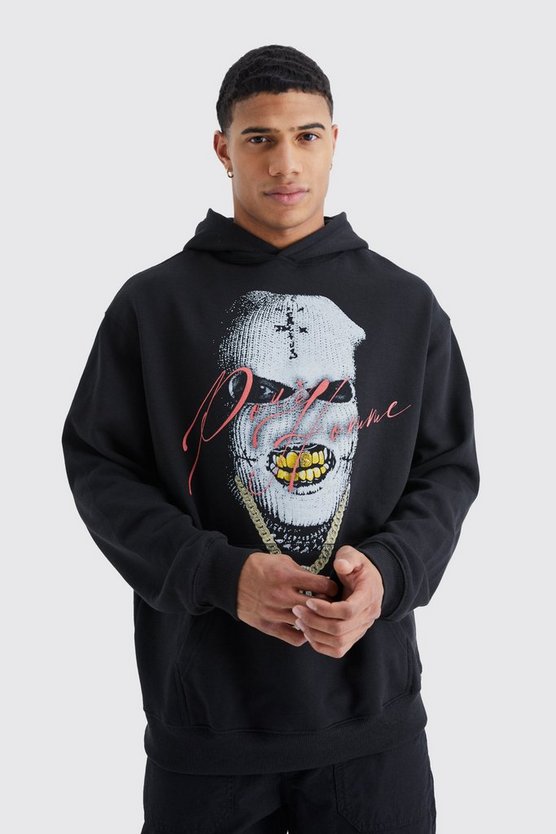Oversize Hoodie mit Masken-Print