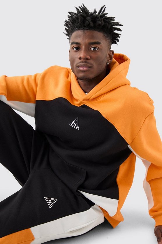 Oversize Colorblock Trainingsanzug mit Logo und Kapuze