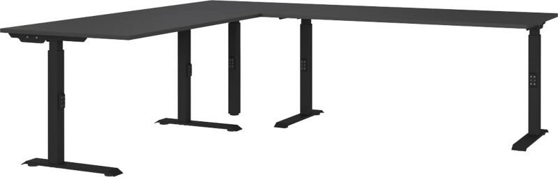 GERMANIA Eckschreibtisch Spanplatte, Metall Schwarz C-Fuß 2.600 x 2.200 x 910 mm