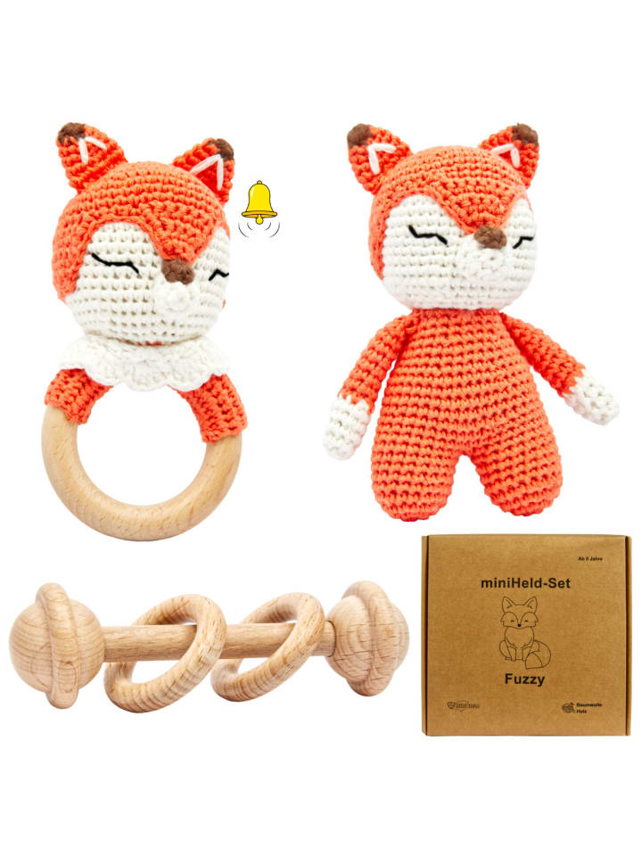 miniHeld Handgestrickter Fuchs Fuzzy Set Babyrassel Holz Baumwolle 15 cm 0 Monate günstig kaufen onesize