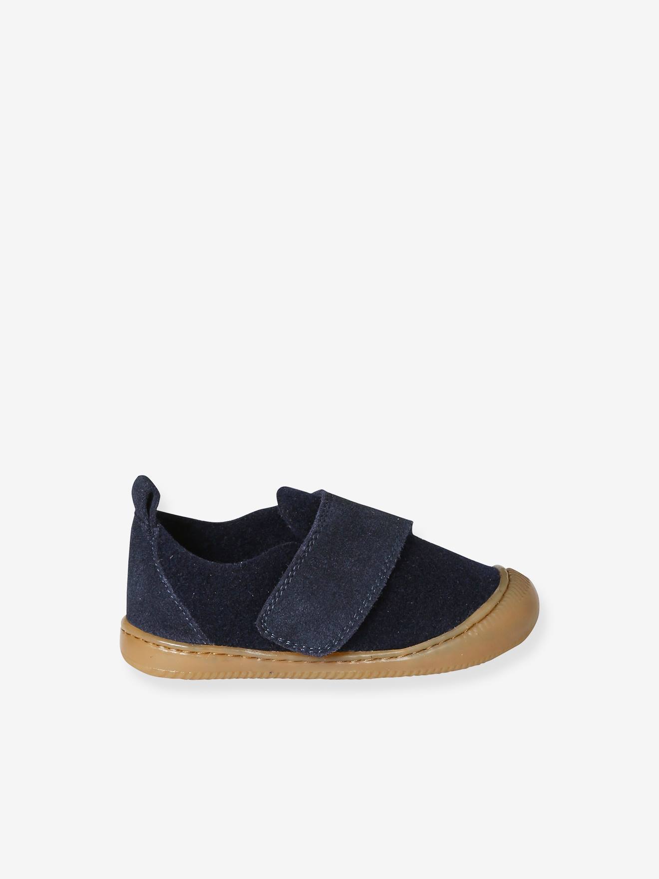 Chaussons scratchés bébé en feutre marine