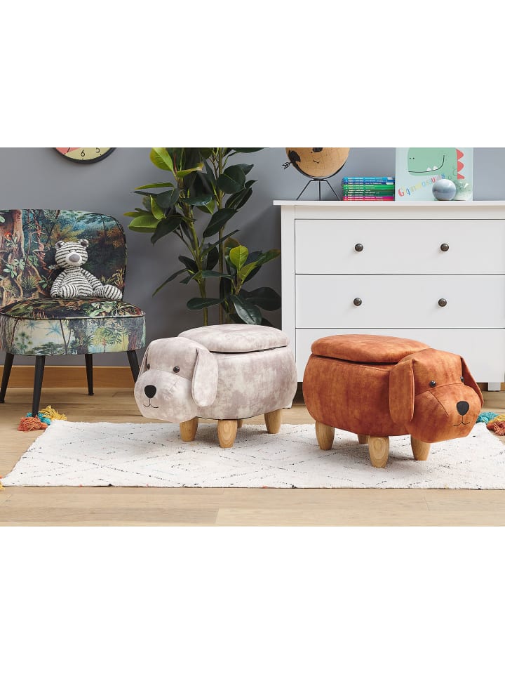 Beliani Tierhocker DOGGY in Beige/Heller Holzfarbton - (W) 62 x (H) 38 x (L) 36 cm günstig kaufen onesize