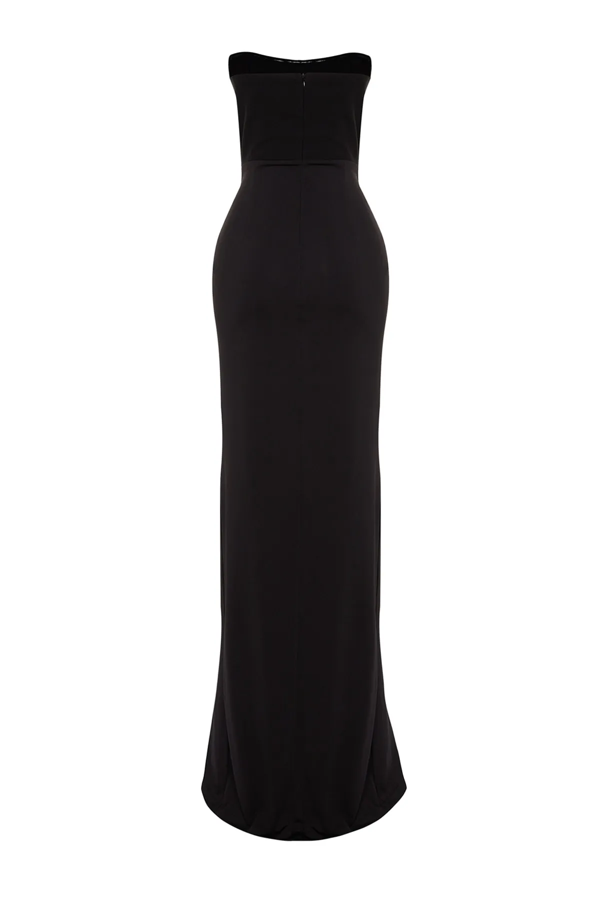 Trendyol Collection  Schwarzes, gefüttertes, gestricktes, langes Abendkleid mit Korsettdetail TPRSS23AE00167