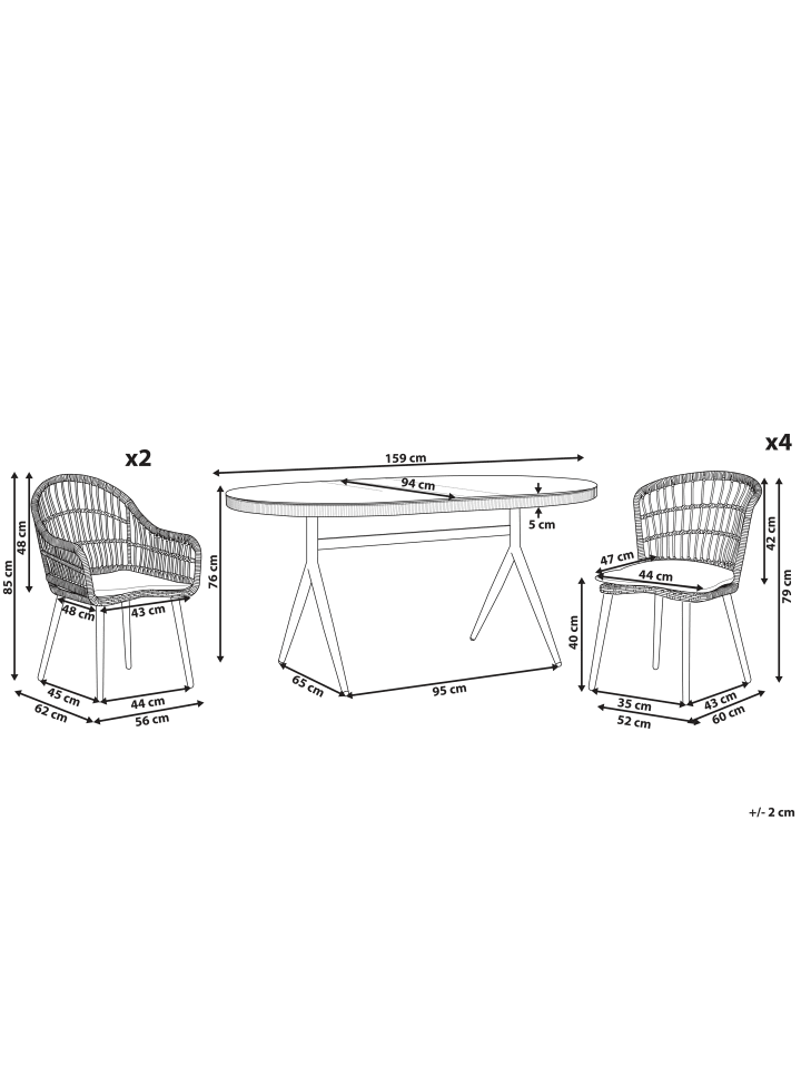 Beliani 7-tlg Gartentisch Set ALIANO in Beige/Schwarz günstig kaufen onesize