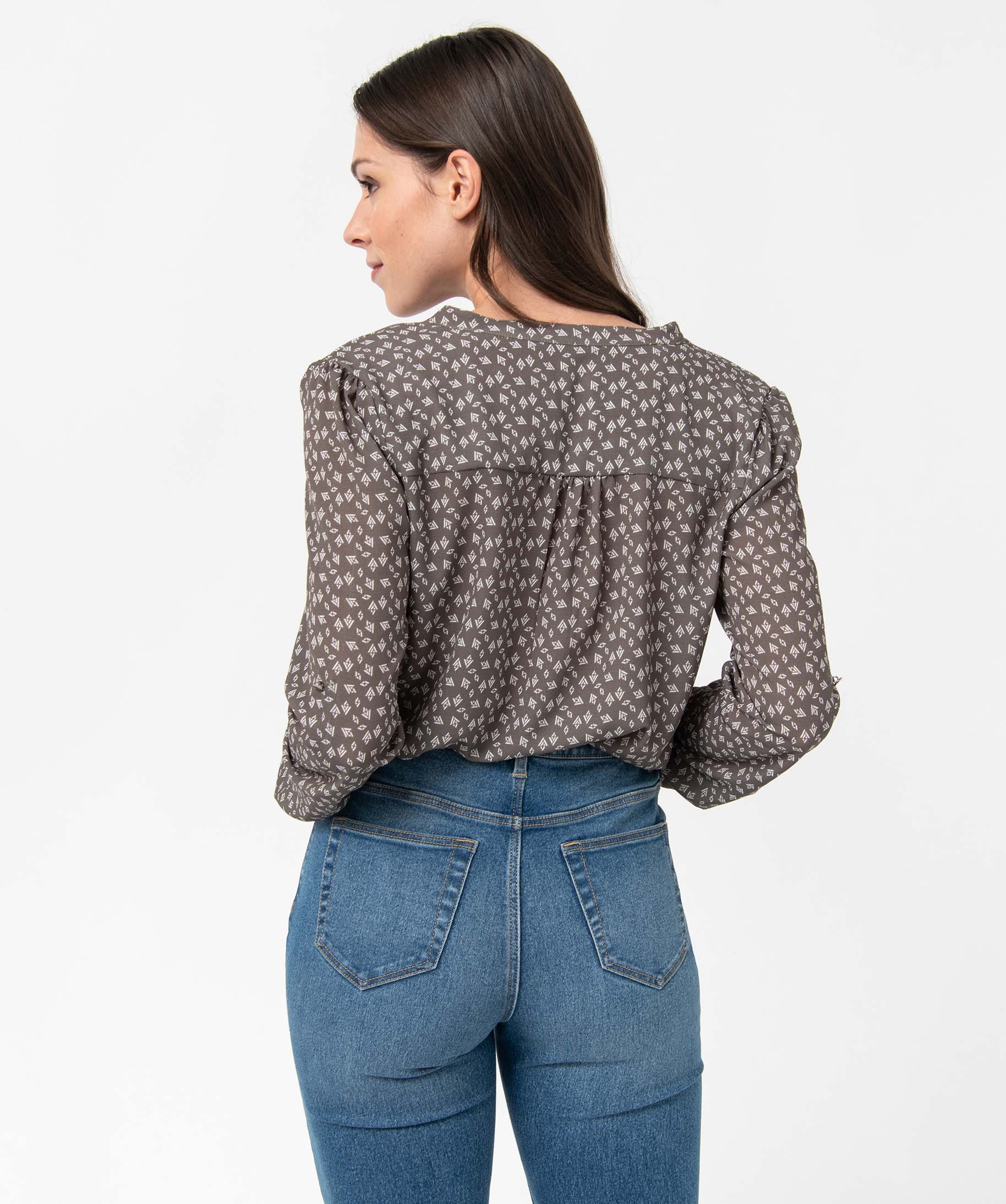 Blouse femme à motifs avec manches retroussables imprime | GEMO