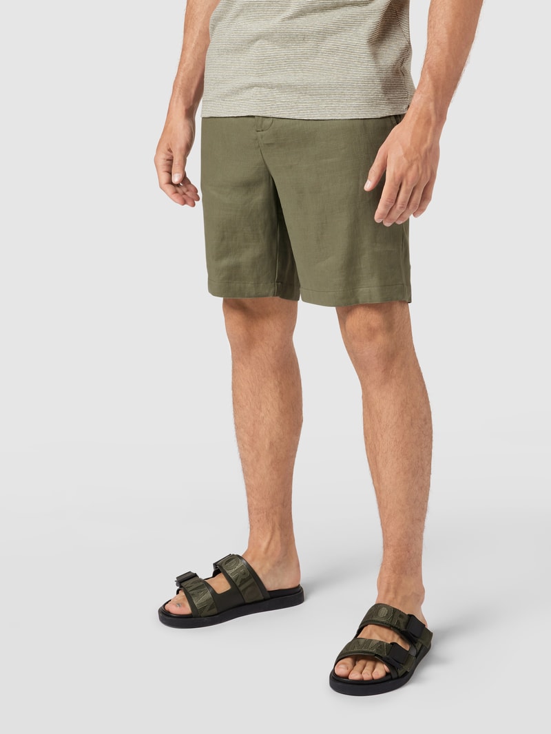 Leinenshorts mit teilelastischem Bund Modell 'Hunt Linen Shorts' in khaki