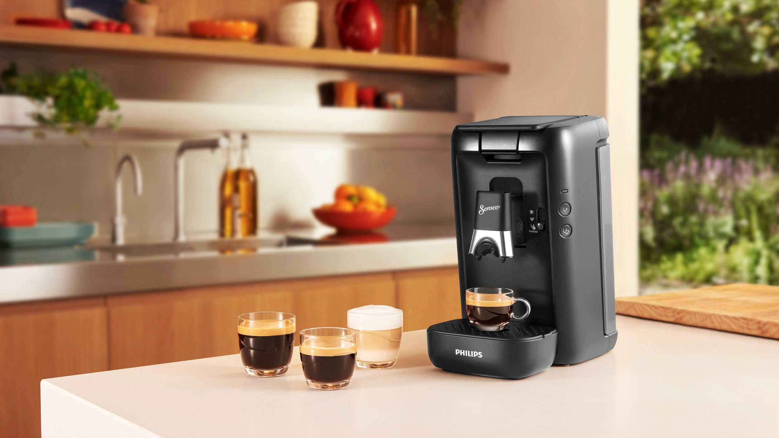 Philips Senseo Kaffeepadmaschine Maestro CSA260/60, aus 80% recyceltem Plastik, +3 Kaffeespezialitäten, Memo-Funktion, inkl. Gratis-Zugaben im Wert von € 14,- UVP