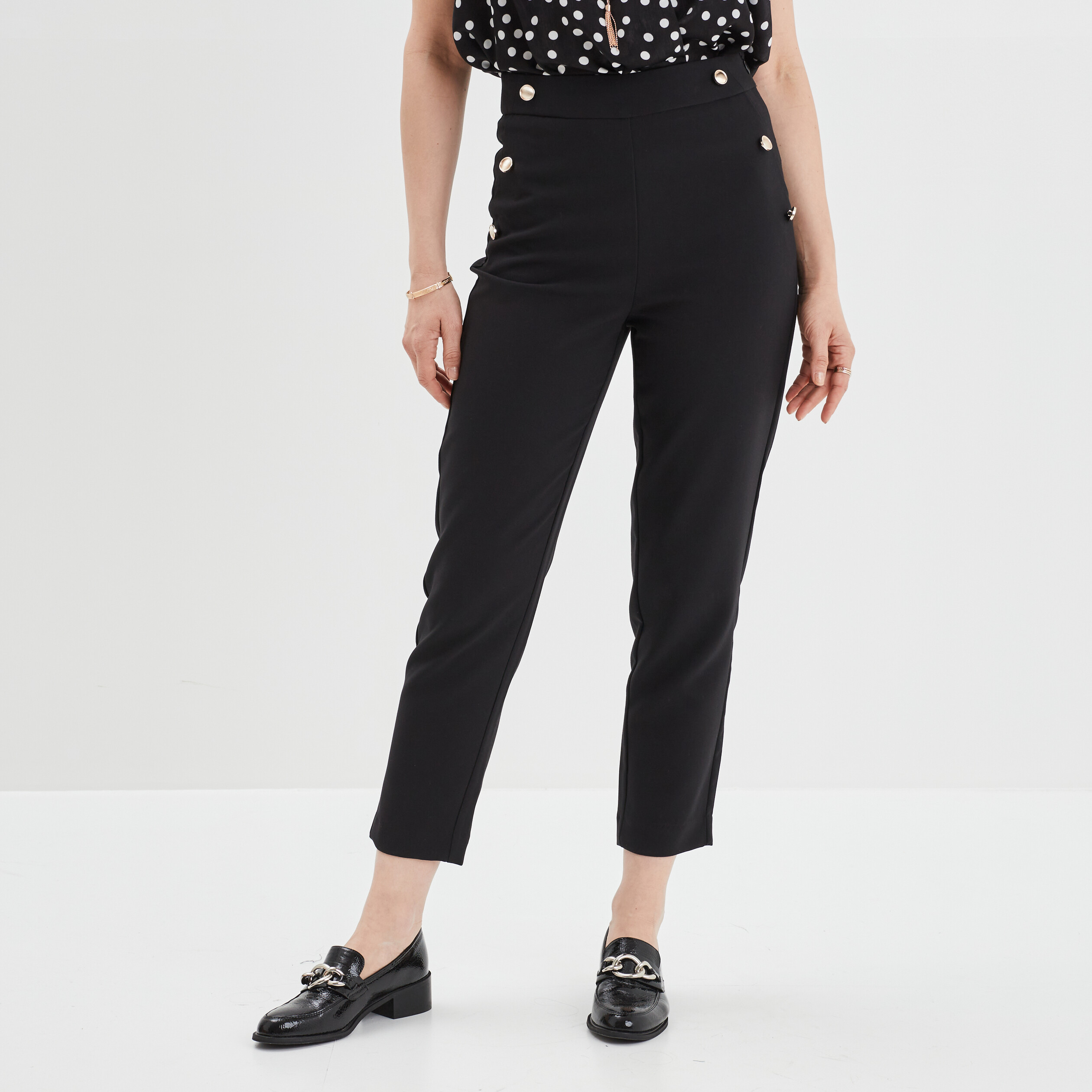 Pantalon droit à pont 2 poches Mosquitos noir femme | La Halle