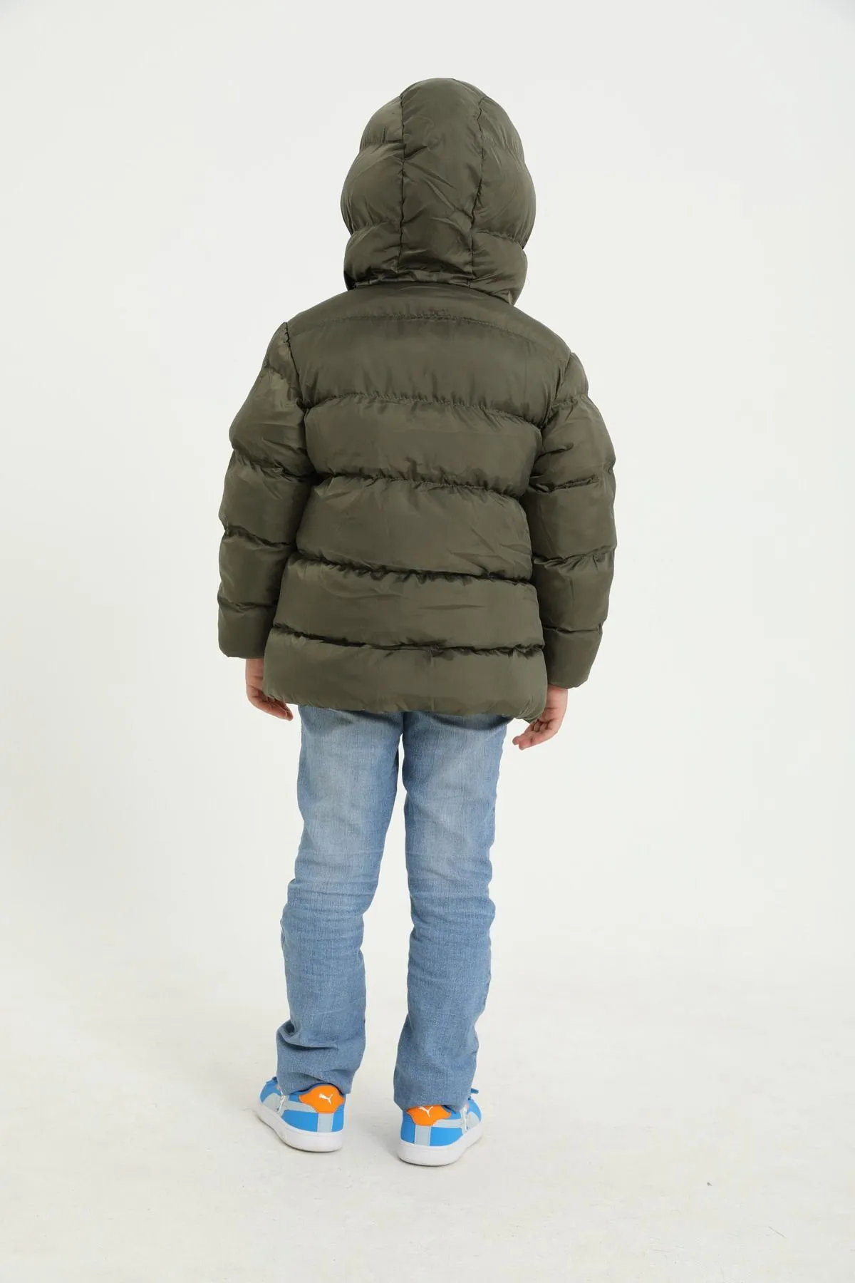 freemen  Khakifarbener Fleece-Fell-Kapuzen-Wintermantel für Jungen, wasserdicht, windabweisend, mit Taschen