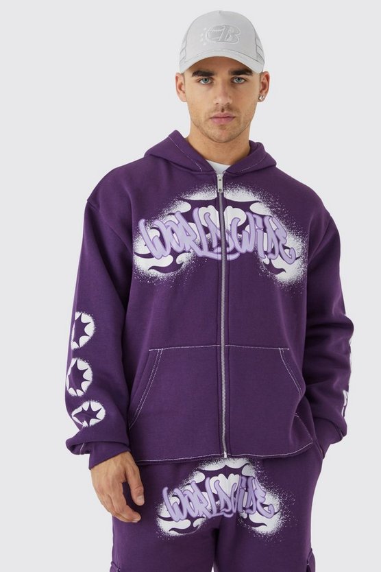 Kastiger Cargo-Trainingsanzug mit Worldwide Graffiti Print