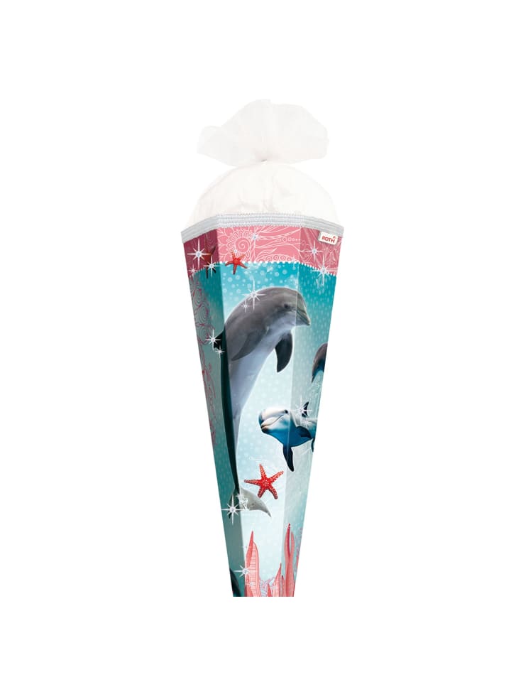 ROTH Schultüte groß Delfin & Seesterne 85 cm, Glitter Glitzerborte in Blau günstig kaufen onesize