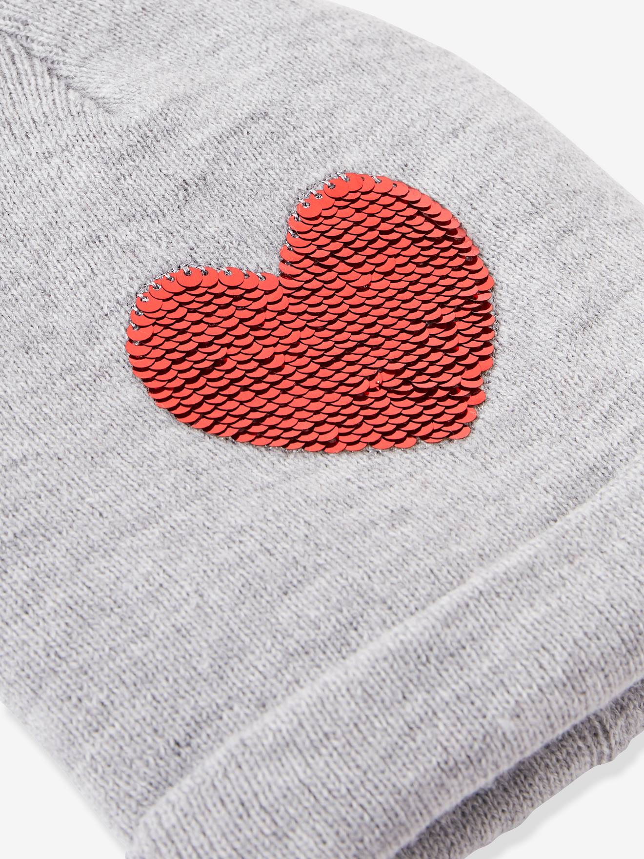 Bonnet à sequins réversibles fille gris clair chiné