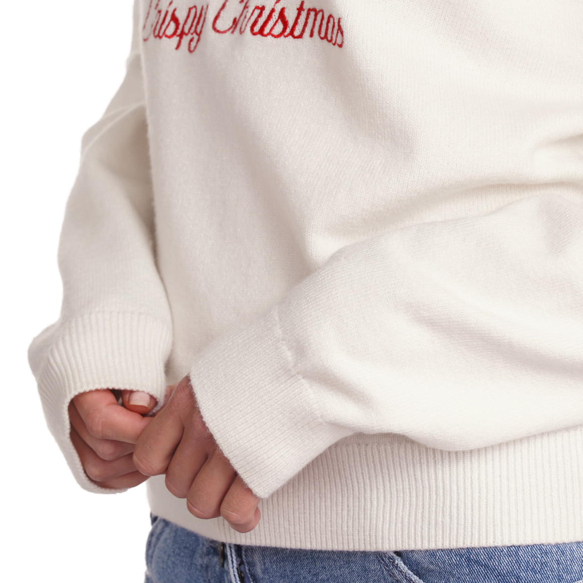 Damen Weihnachtspullover mit Pailletten-Motiv weiss