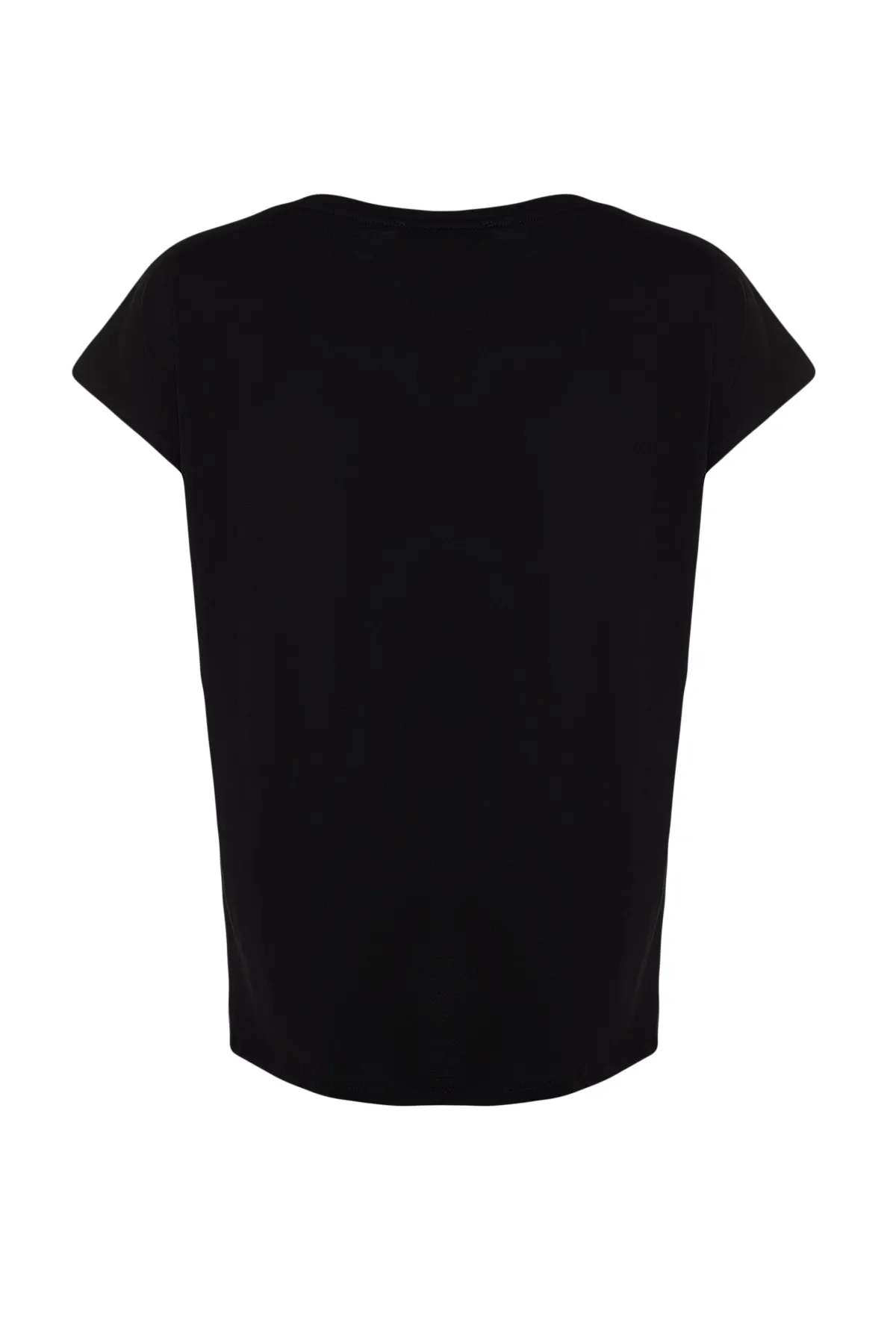 Trendyol Curve  Schwarzes Boyfriend-Strick-T-Shirt mit V-Ausschnitt und Schlitz TBBSS22BF0036
