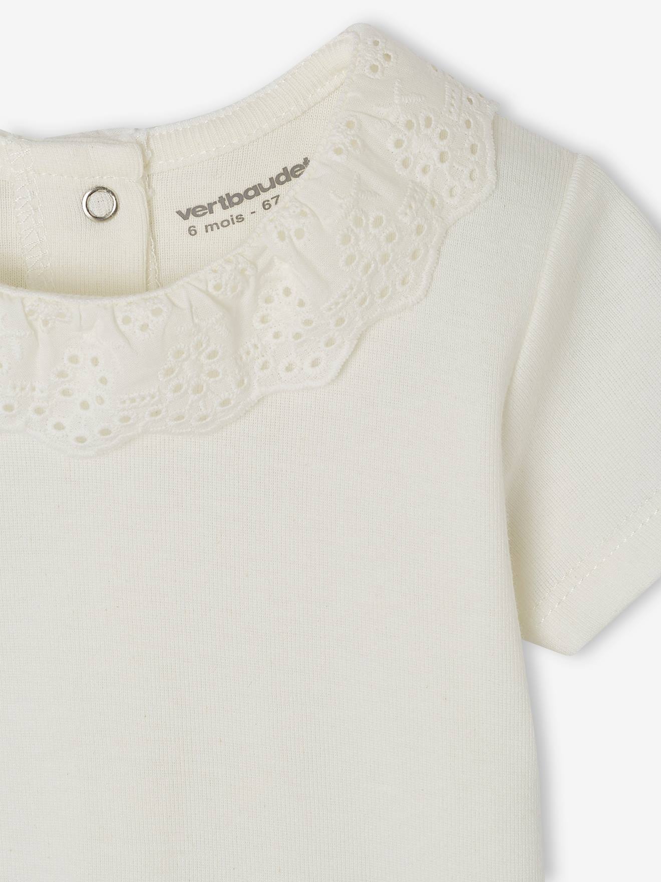Vertbaudet Baby-Set: T-Shirt mit Kragen & geblümte Shorts, personalisierbar - wollweiß