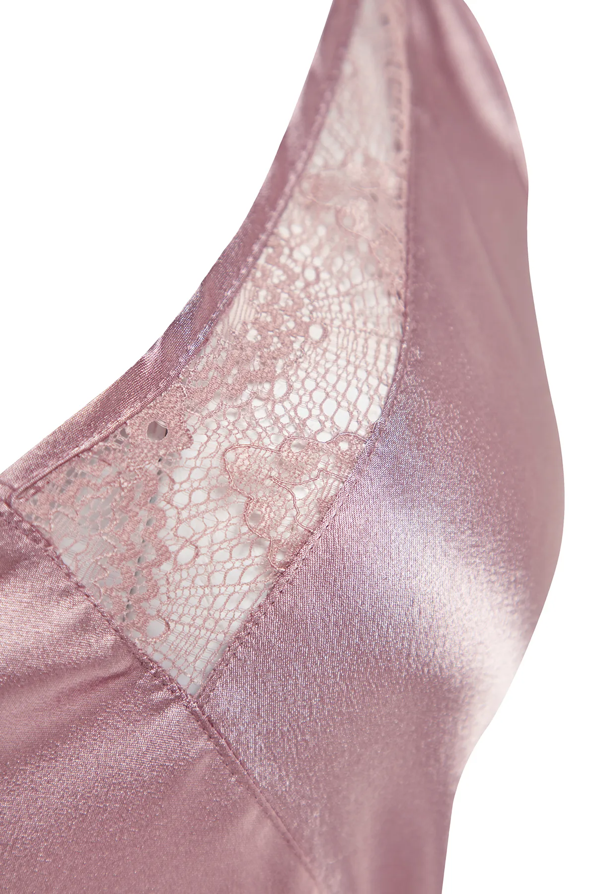 Trendyol Collection  Puderfarbenes, spitzes Satin-Nachthemd mit Seilträgern THMAW24GC00004