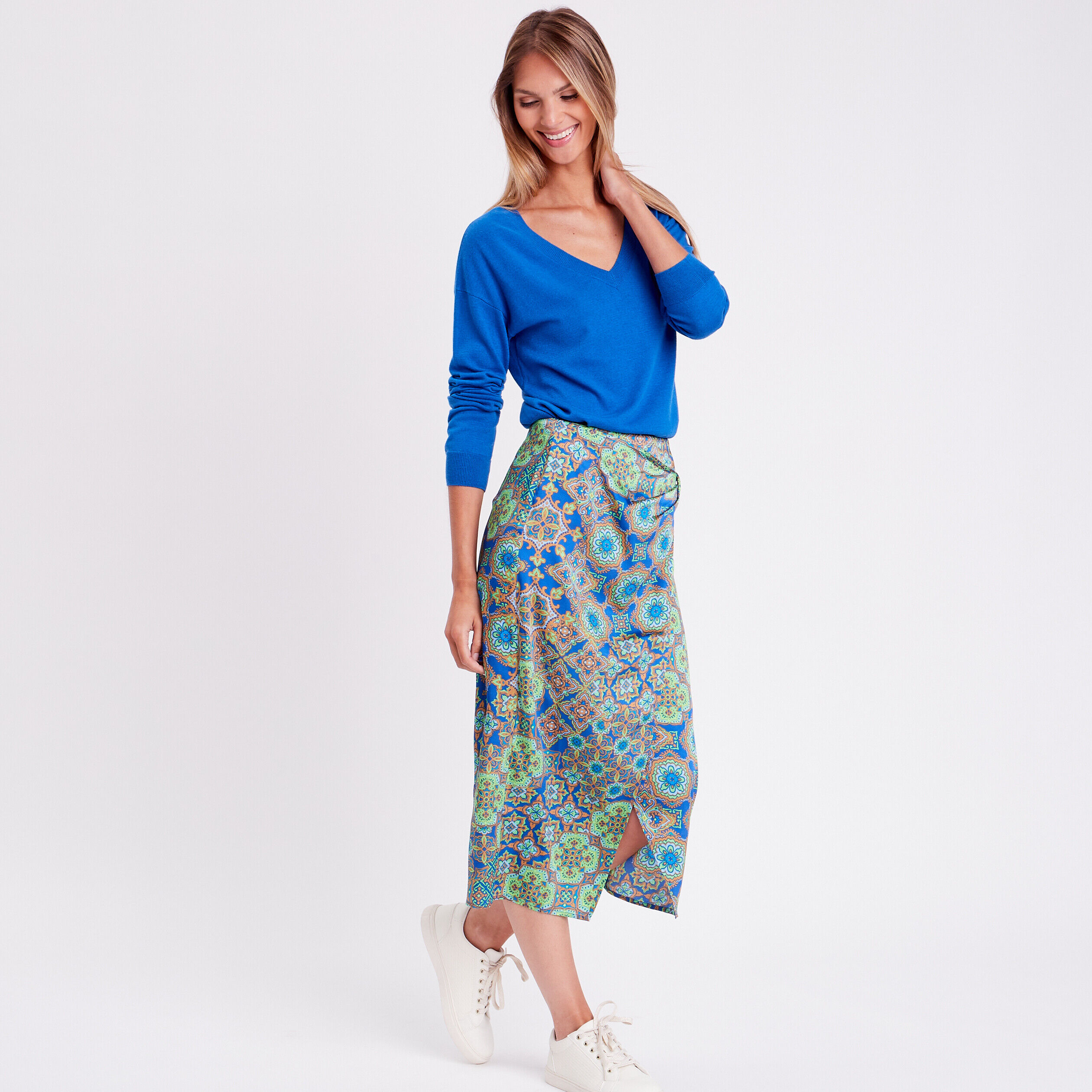 Pull col en V bleu roi femme | Cache Cache