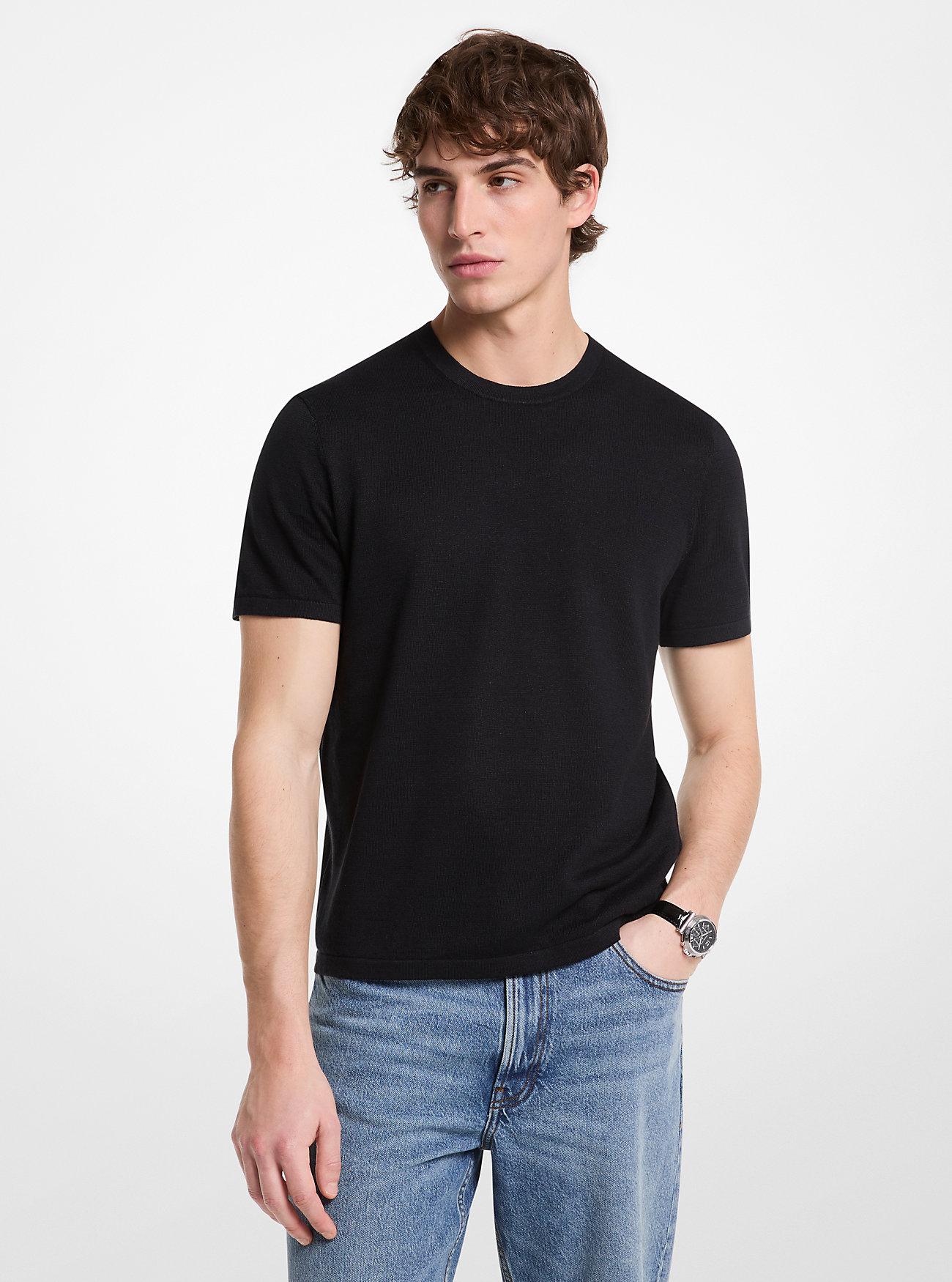 Linen and Cotton T-Shirt - BLACK