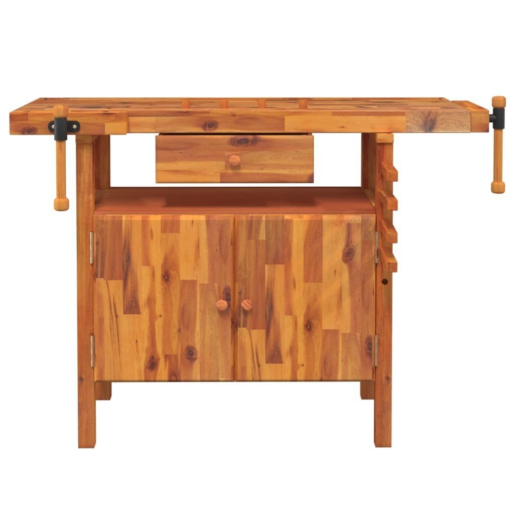 vidaXL Werkbank Werkbank mit Schubladen Schraubstöcken 124x52x83 cm Akazienholz, (1-tlg)