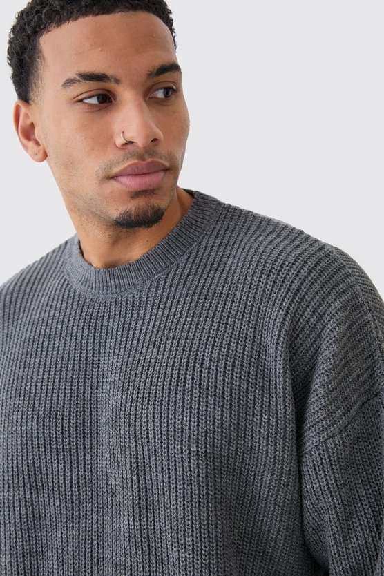 Kastiger gerippter Rundhals-Pullover