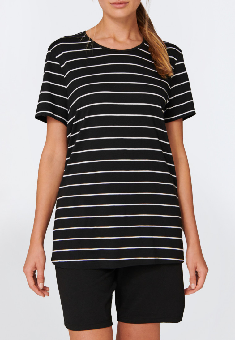 Schlafanzug kurz Bermuda Ringel schwarz - Nightwear