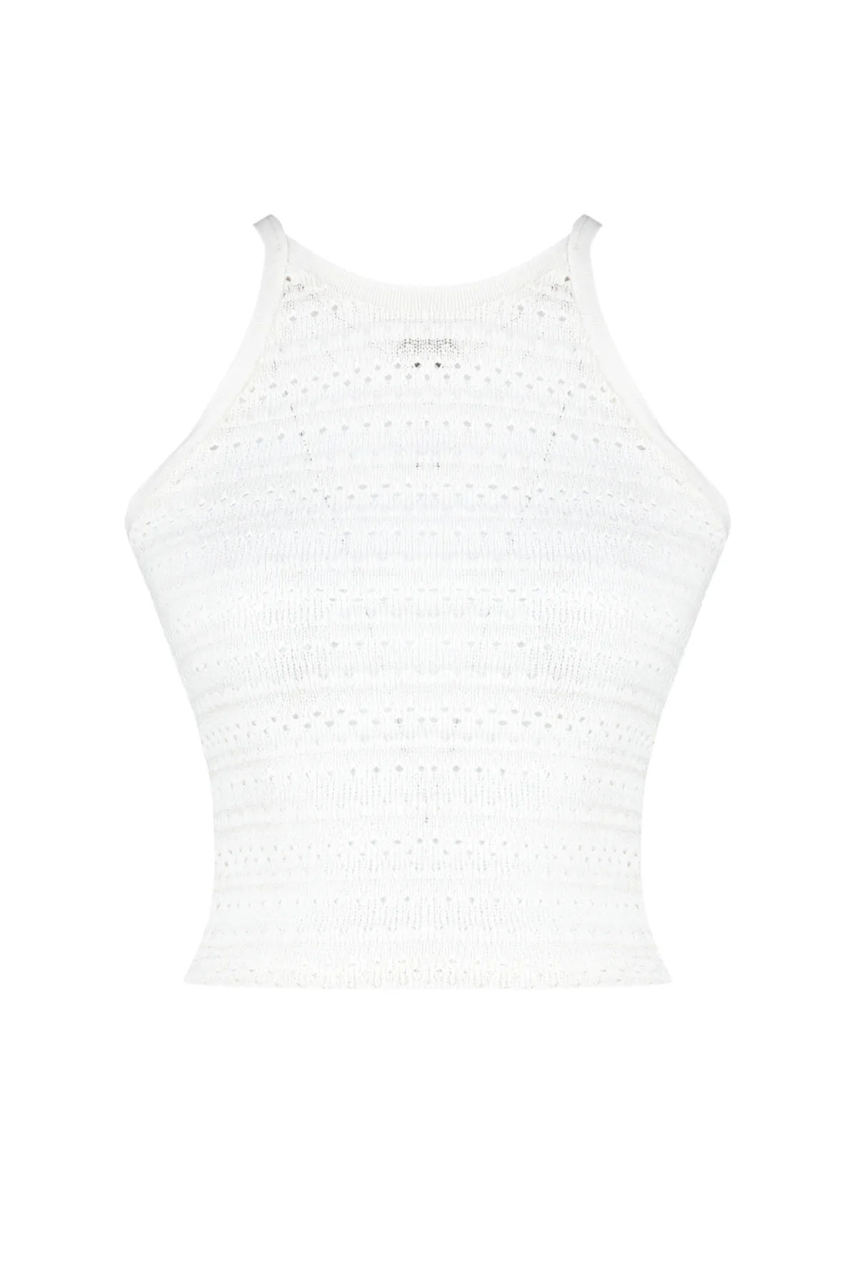 Trendyol Collection  Ecrufarbene Neckholder-Kurzbluse in Strickoptik TWOSS24BZ00450
