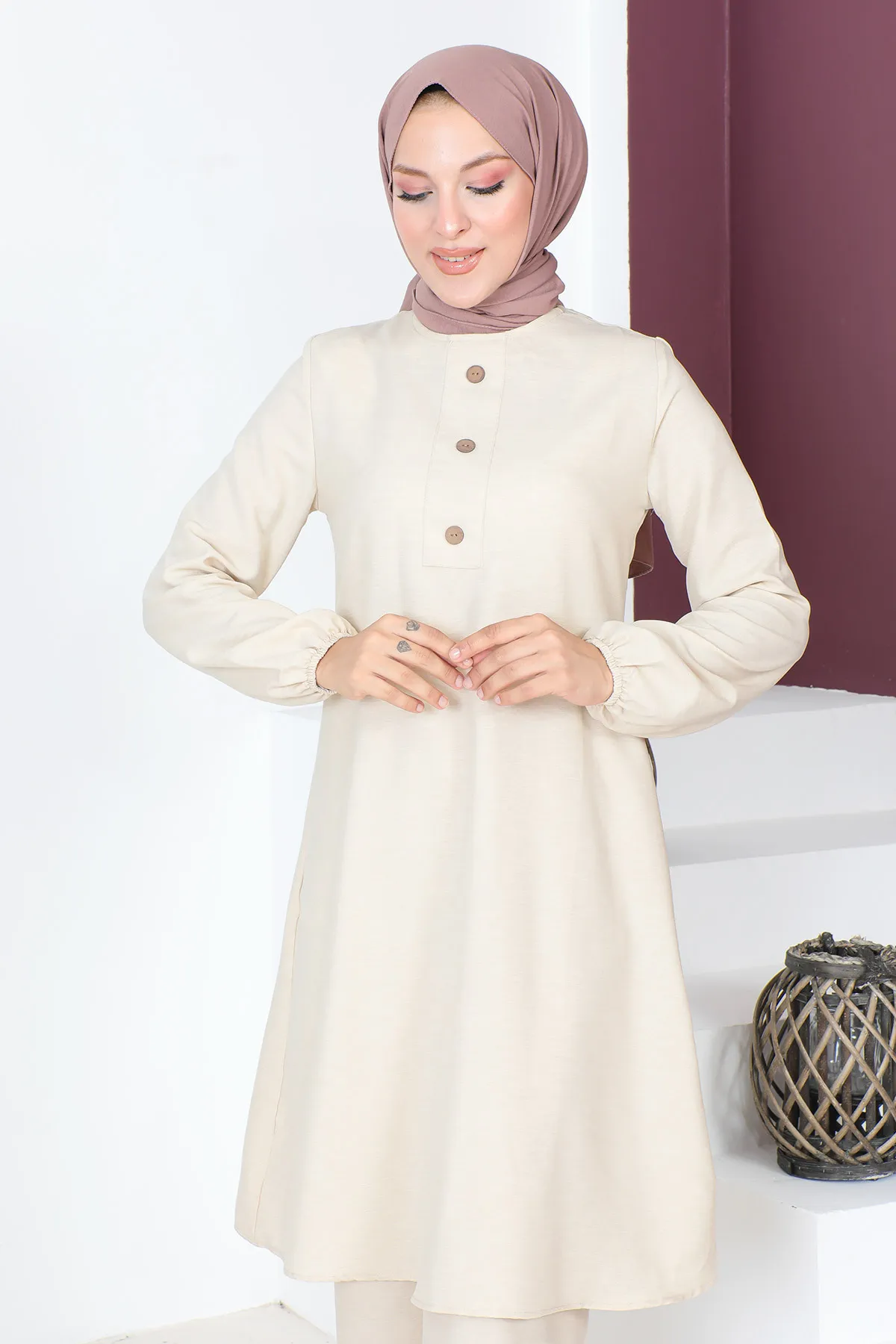 Tesettür Dünyası  Geknöpfter Doppelanzug TSD230701 Beige
