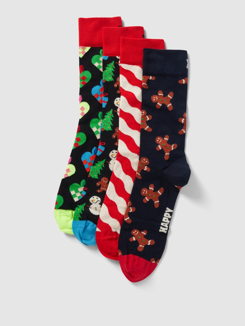 Socken mit Motiv-Print Modell 'Gingerbread House' im 4er-Pack in rot