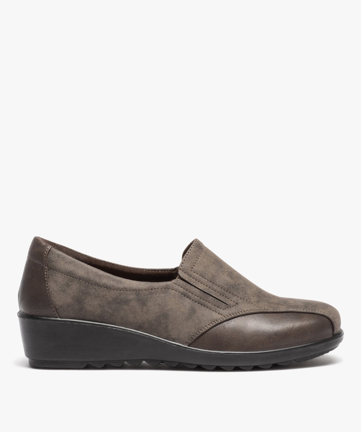 Mocassin confort bi-matières avec semelle compensée femme taupe | GEMO