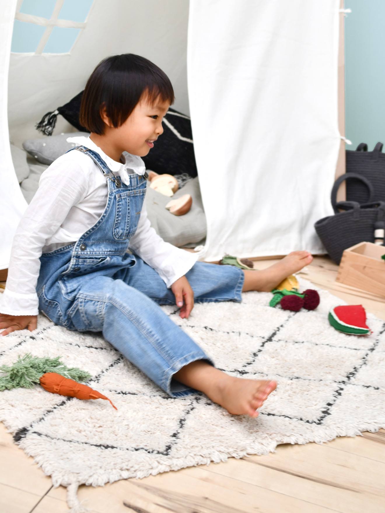 Tapis coton Lavable Mini Berbere Noir & Blanc