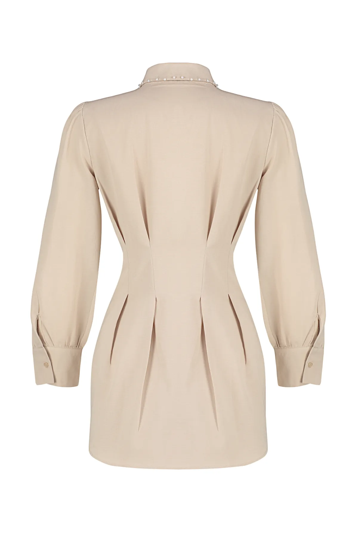 Trendyol Modest  Gewebtes Hemd mit Perlendetails in Steingrau TCTAW24TG00027