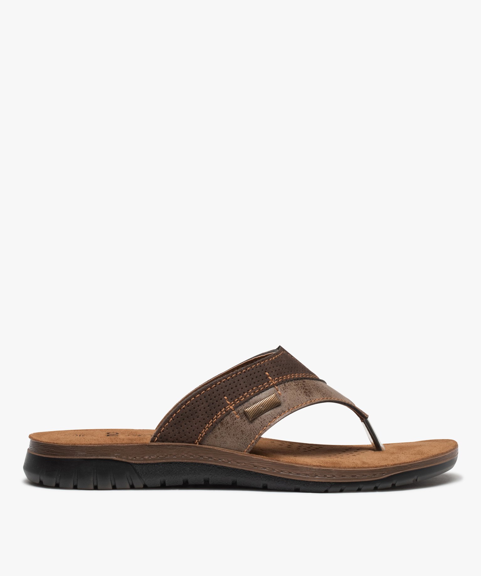 Tongs homme confort à semelle en cuir marron | GEMO