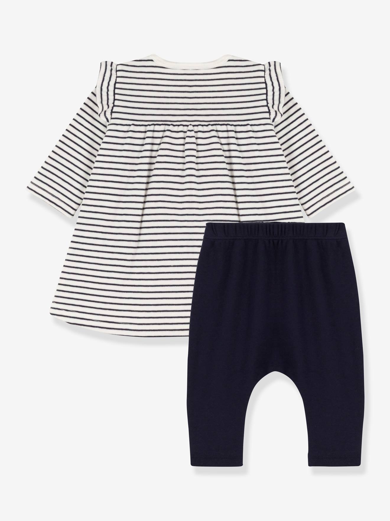 Ensemble bébé robe marinière + legging PETIT BATEAU écru