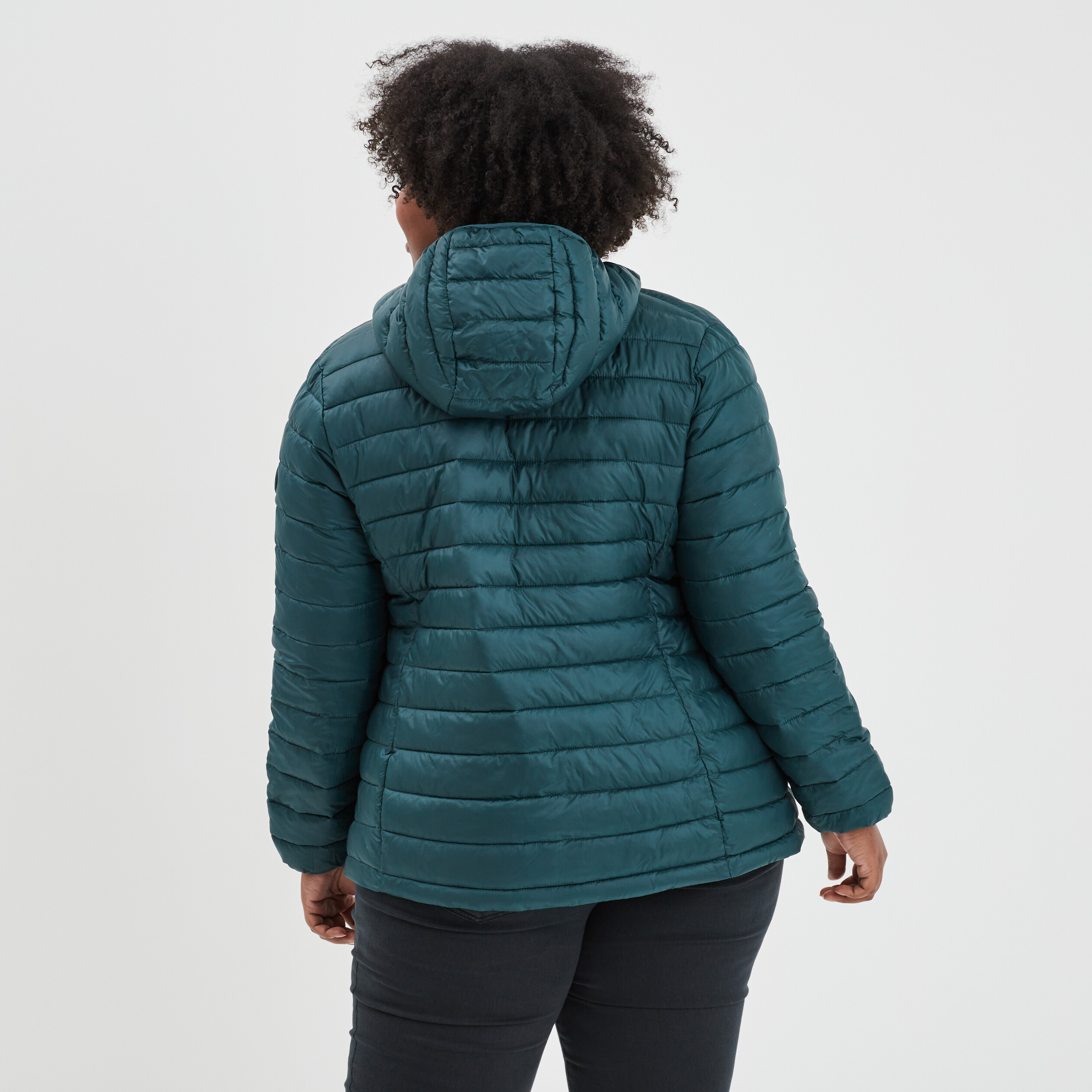 Doudoune légère droite à capuche vert foncé femme grande taille | La Halle