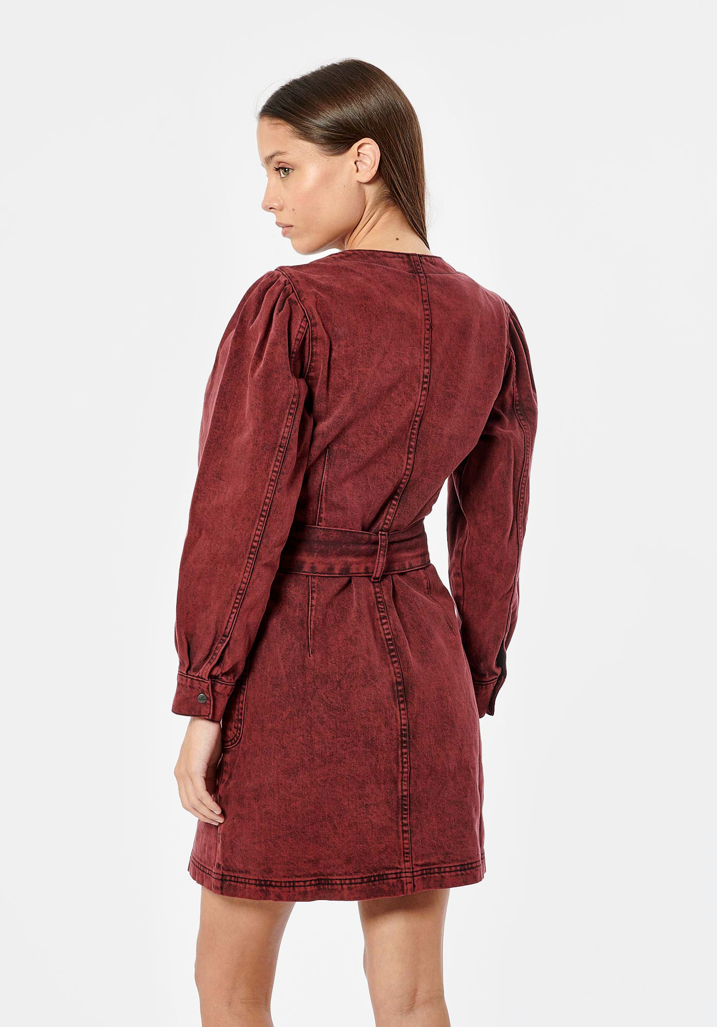DUNA   Robe portefeuille en jean rouge femme