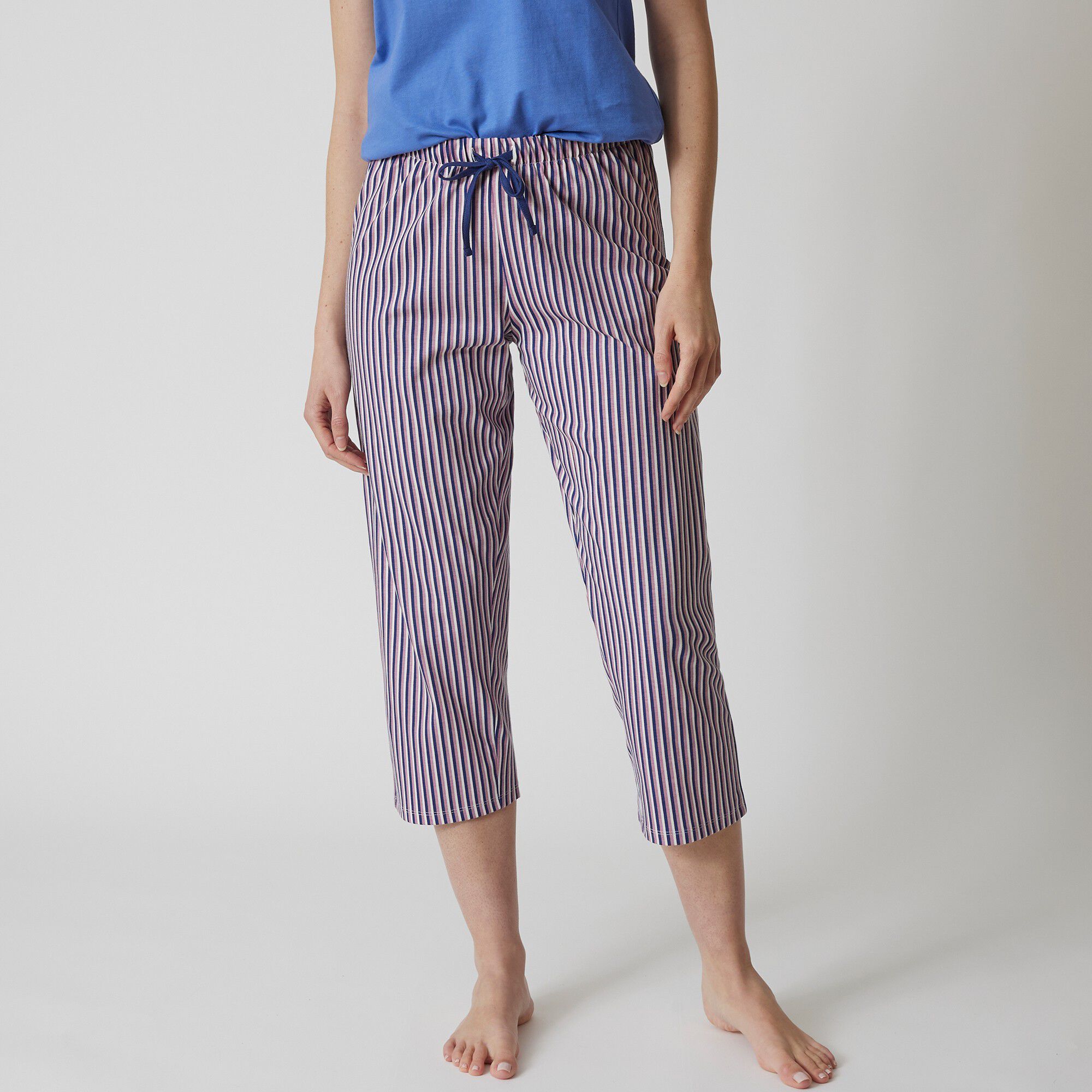 Pantacourt pyjama coton imprimé rayures