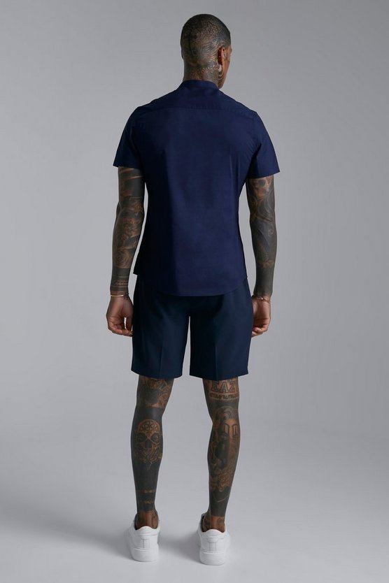 Kurzärmlig Slim-Fit Grandad-Hemd