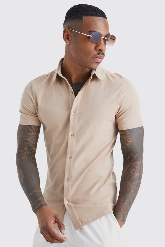 Kurzarm Muscle Fit Jersey-Hemd