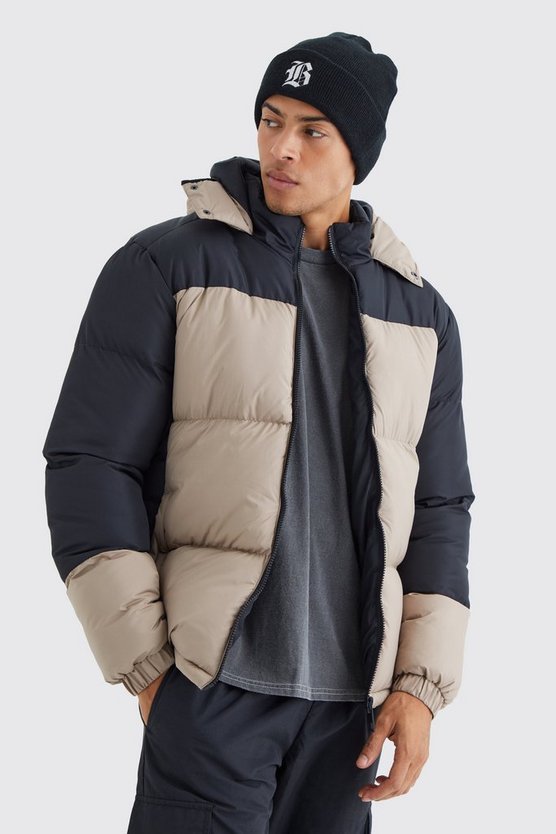 Colorblock Steppjacke mit Kapuze