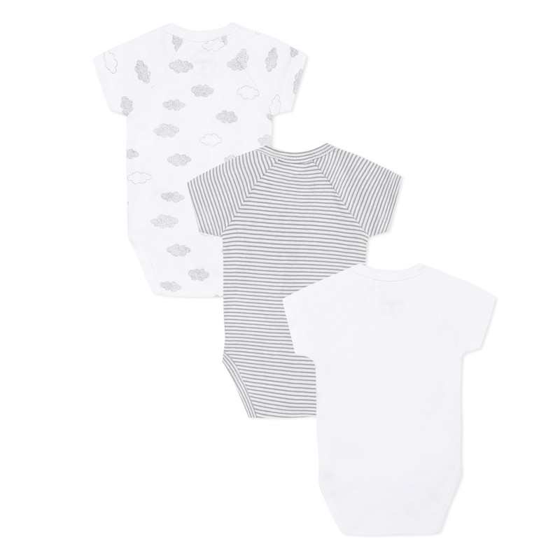 3 bodies MC coton bio blancs Nuages naissance Absorba