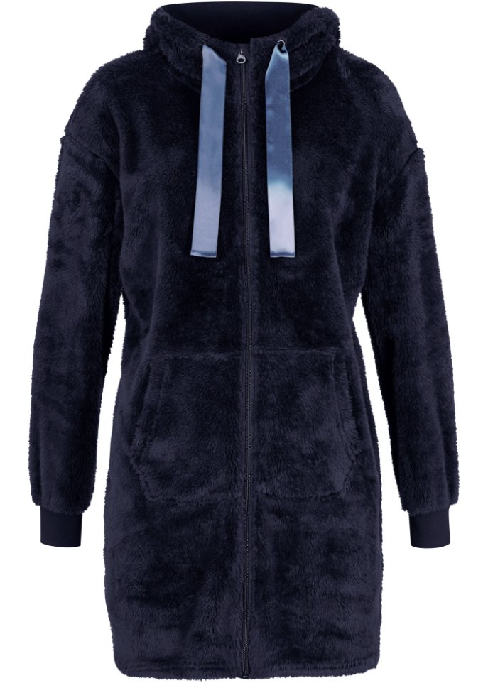 Kuschel-Long-Fleecejacke mit Kapuze