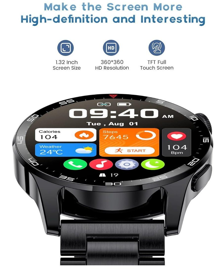 Lige Smartwatch (iOS Android), Herren Premium Mit Telefonfunktion Smart Watch iOS Android